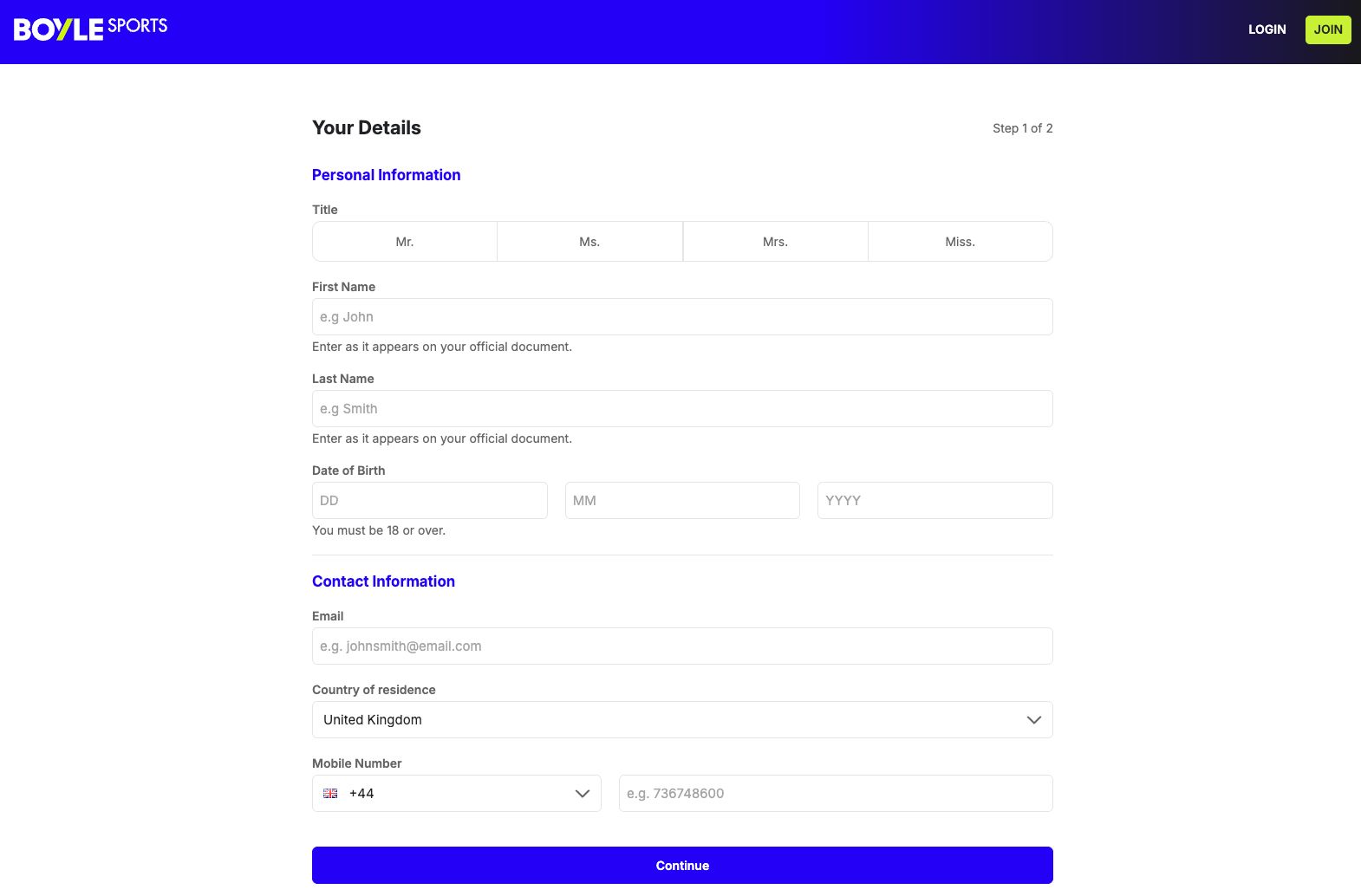 Boylesports new sign up offer page