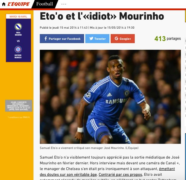 Eto'o Mourinho 2014