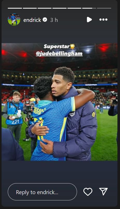 Endrick embraces Jude Bellingham