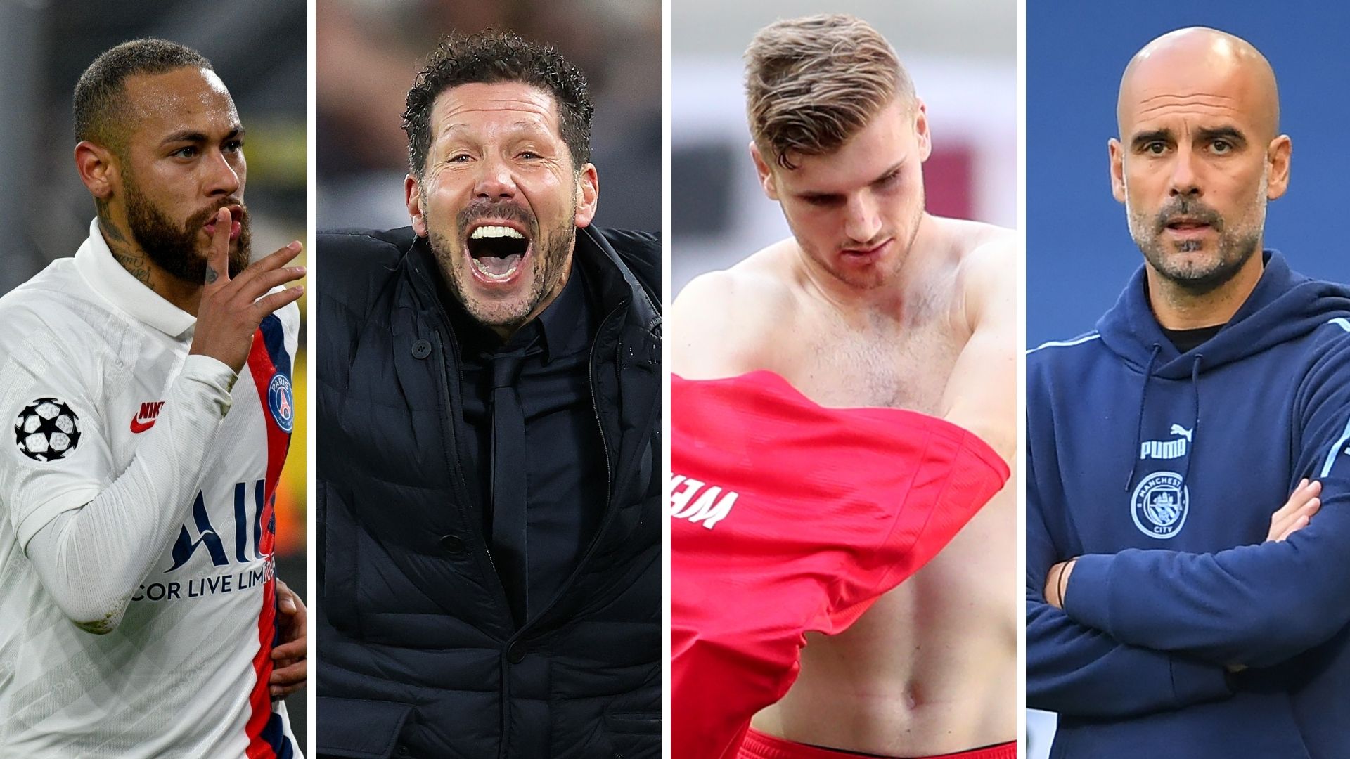 Neymar PSG Diego Simeone Atletico Madrid Timo Werner RB Leipzig Pep Guardiola Manchester City GFX