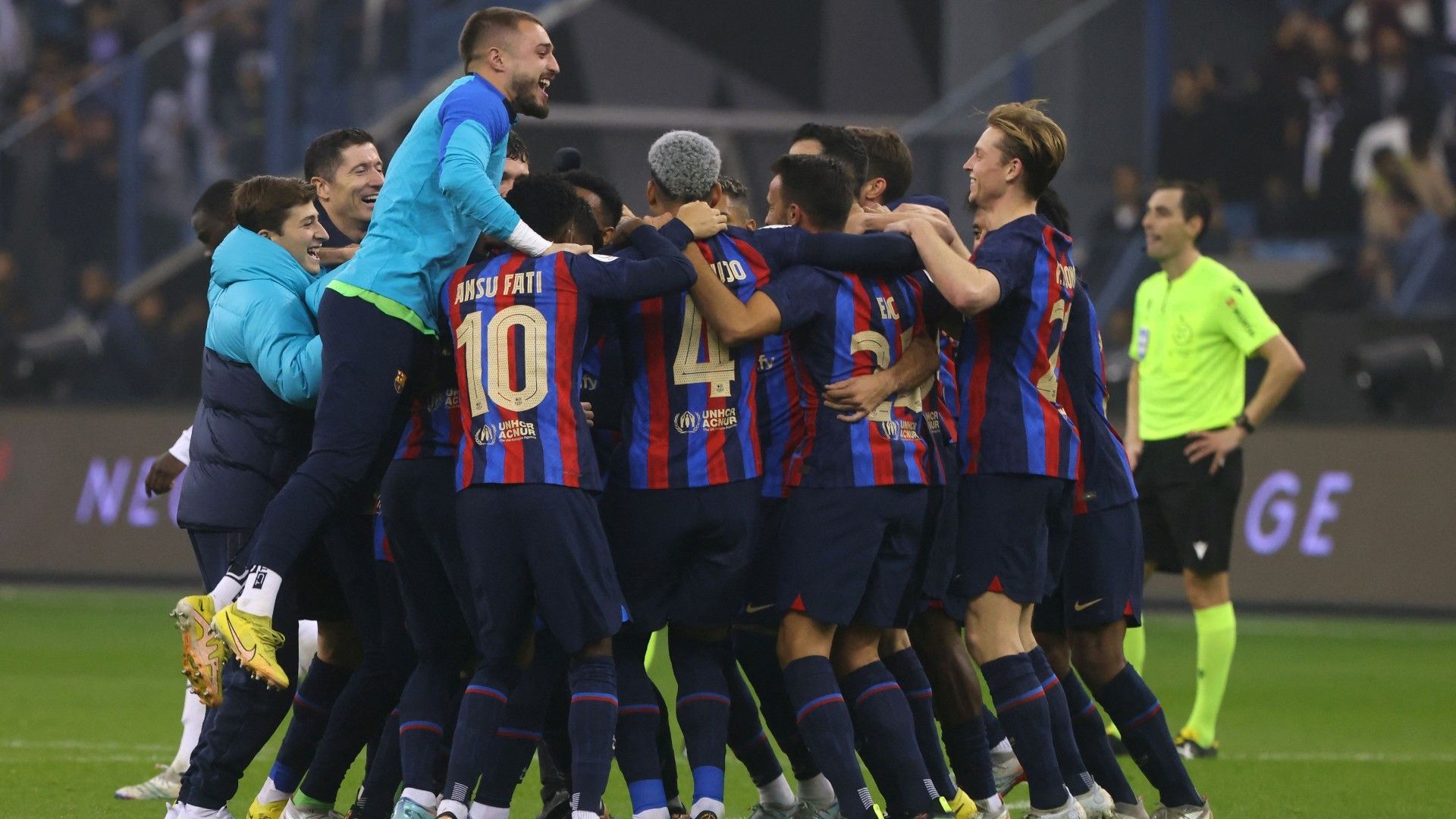 Barcelona celebrates goal against Real Madrid
