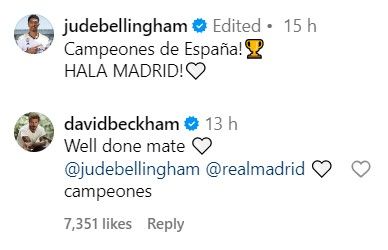 David Beckham reply Jude Bellingham champions