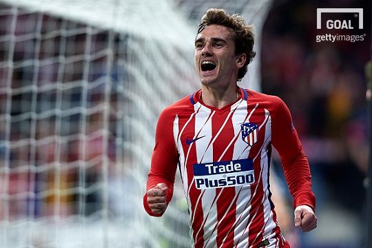 6일(한국시간) 아틀레티코 마드리드와 스포르팅 리스본의 2017/2018시즌 UEFA 유로파리그 8강 1차전에서 득점한 후 골 세리머니 중인 앙투완 그리즈만. 사진=게티이미지