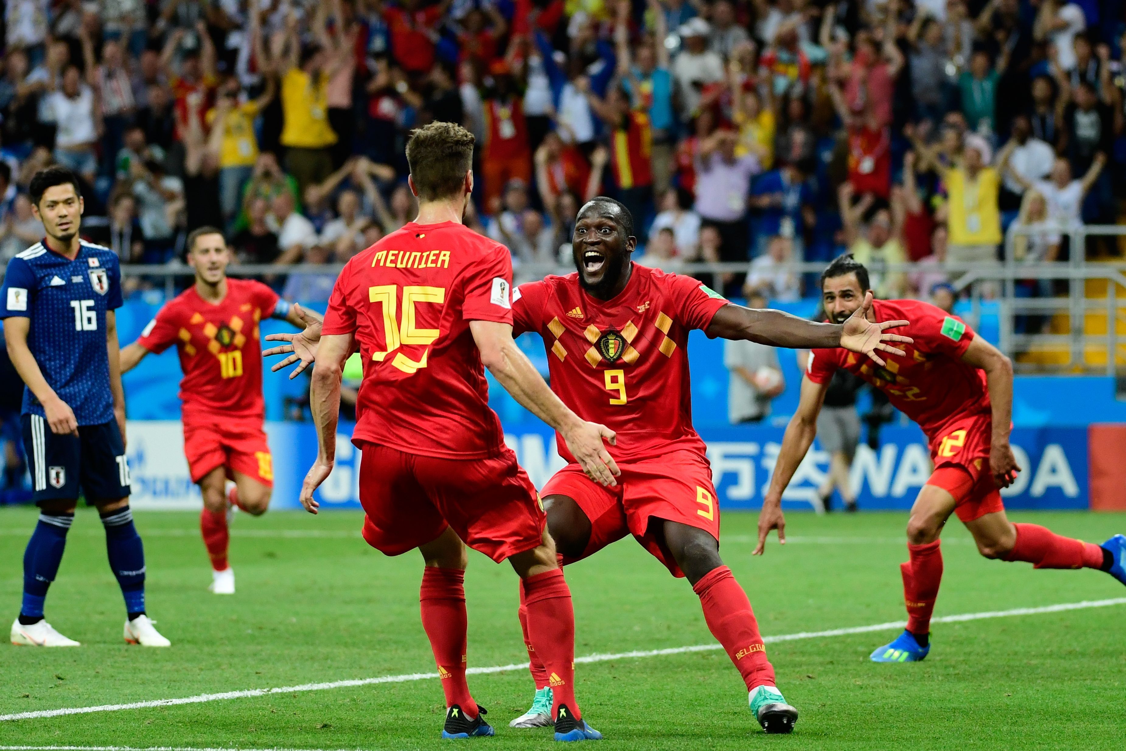 Thomas Meunier Romelu Lukaku Nacer Chadli Belgium Japan Goal Celebration World Cup 07/02/18
