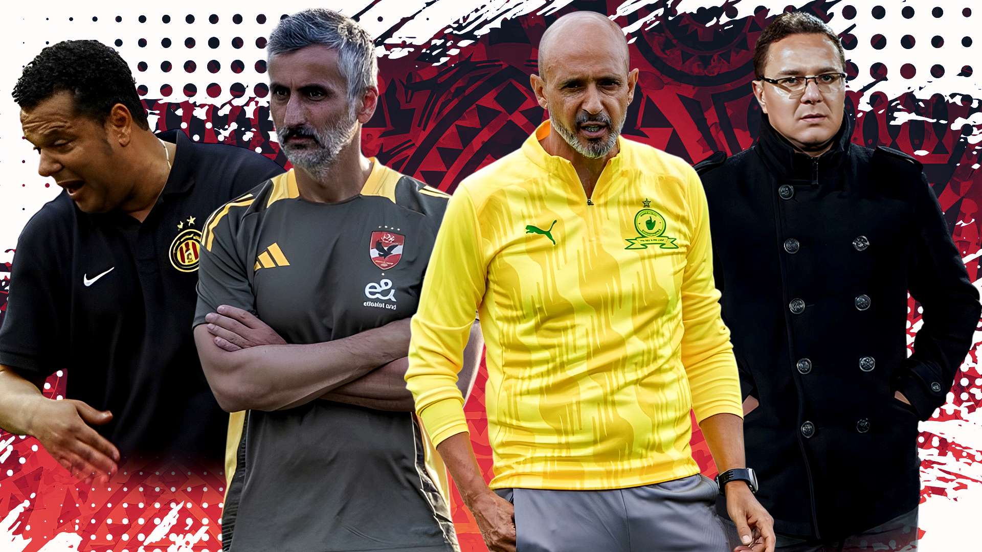 Jose Riveiro of Al Ahly, Maher Kanzari of Esperance, Miguel Cardoso of Mamelodi Sundowns & Amine Benhachem of Wydad Casablanca 16-9