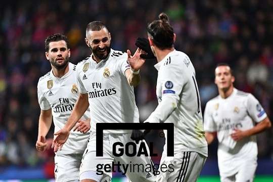 득점 후 기뻐하는 레알 마드리드 선수들(왼쪽부터 나초, 벤제마, 베일). 사진=게티이미지