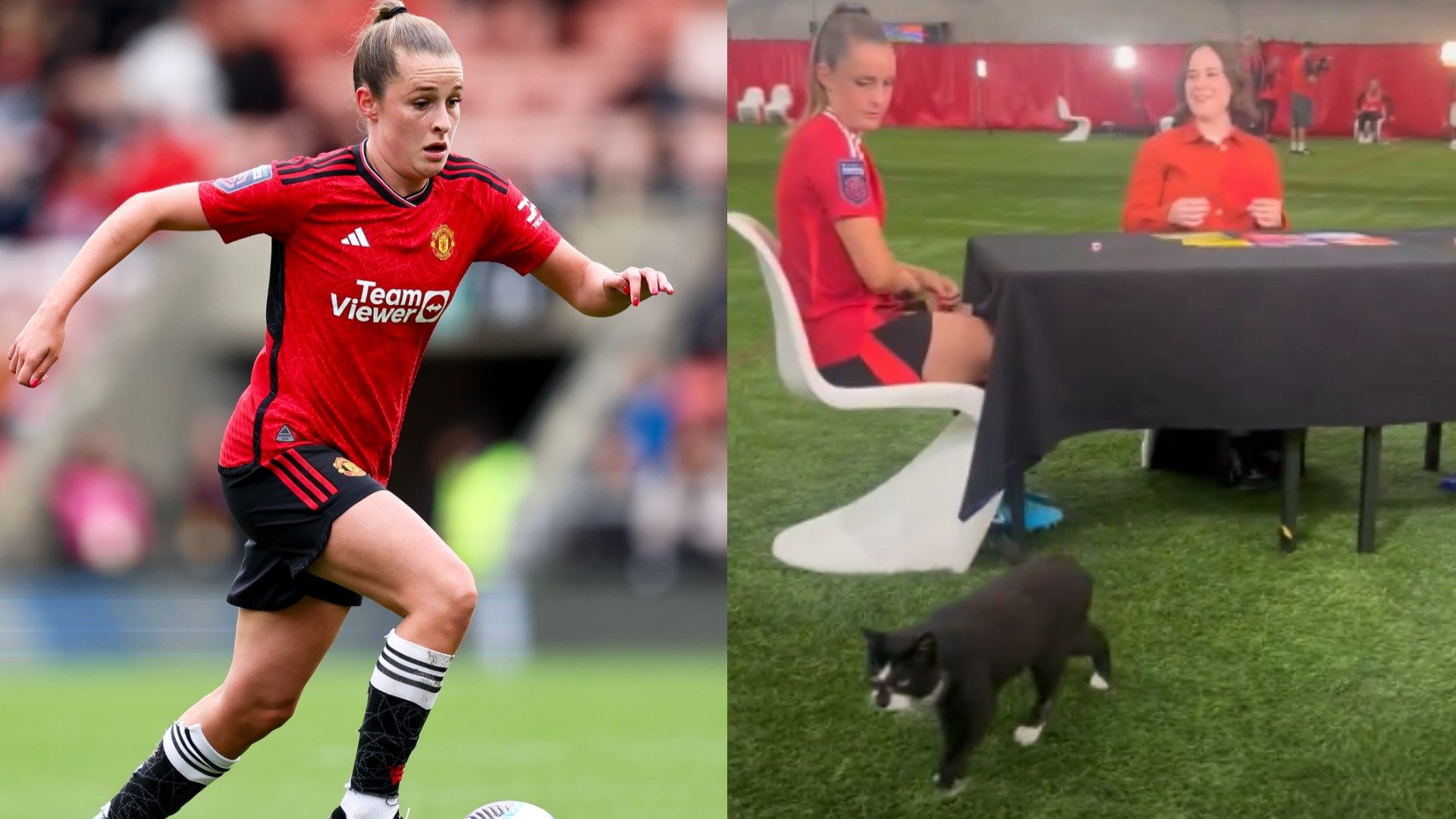Manchester United star Ella Toone and the Carrington cat