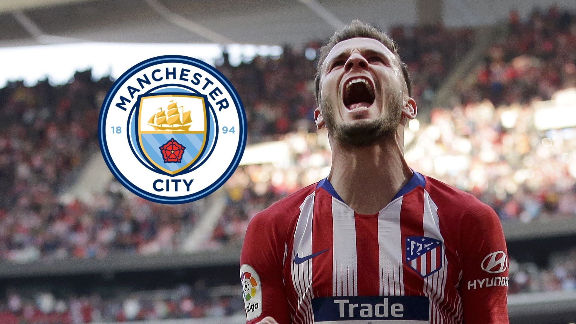 Saul Niguez, Atletico Madrid, Man City logo