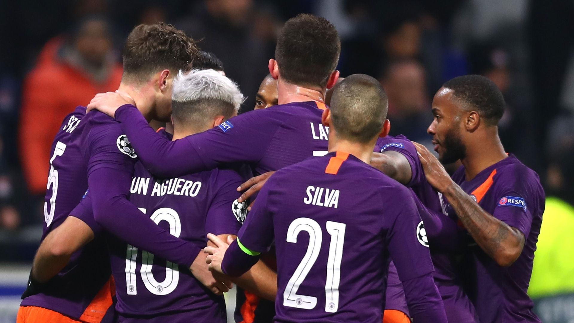 Man City celebrate at Lyon