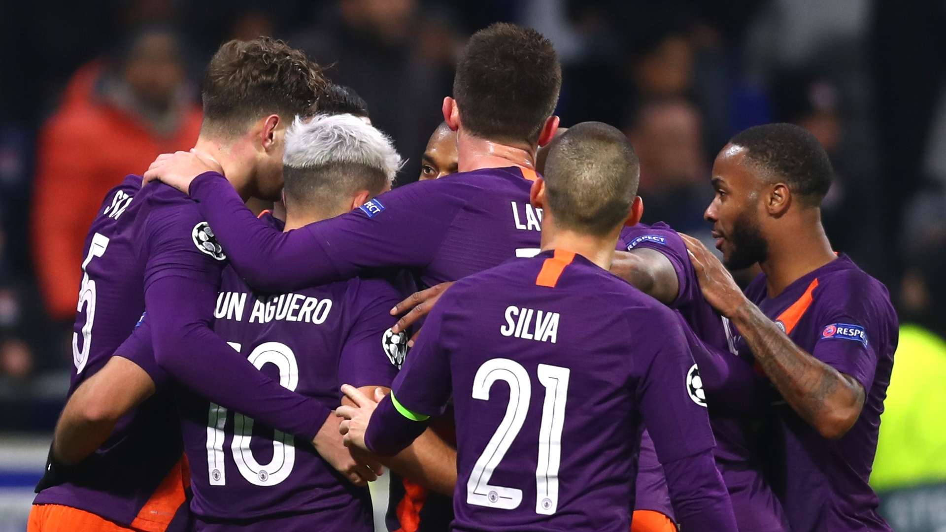 Man City celebrate at Lyon