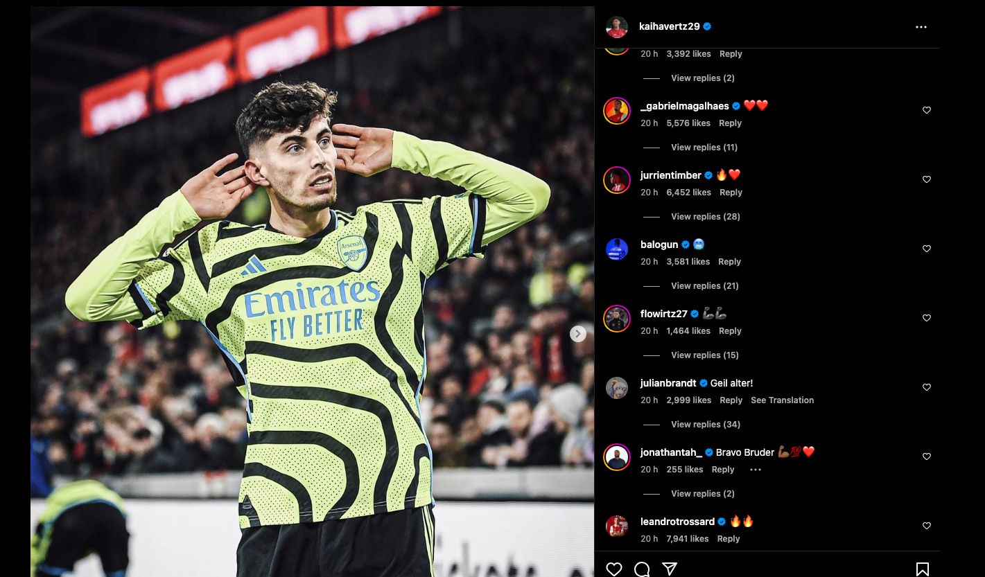 Kai Havertz instagram post Folarin Balogun