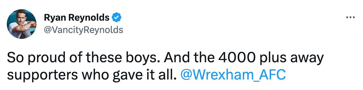 Reynolds Wrexham tweet