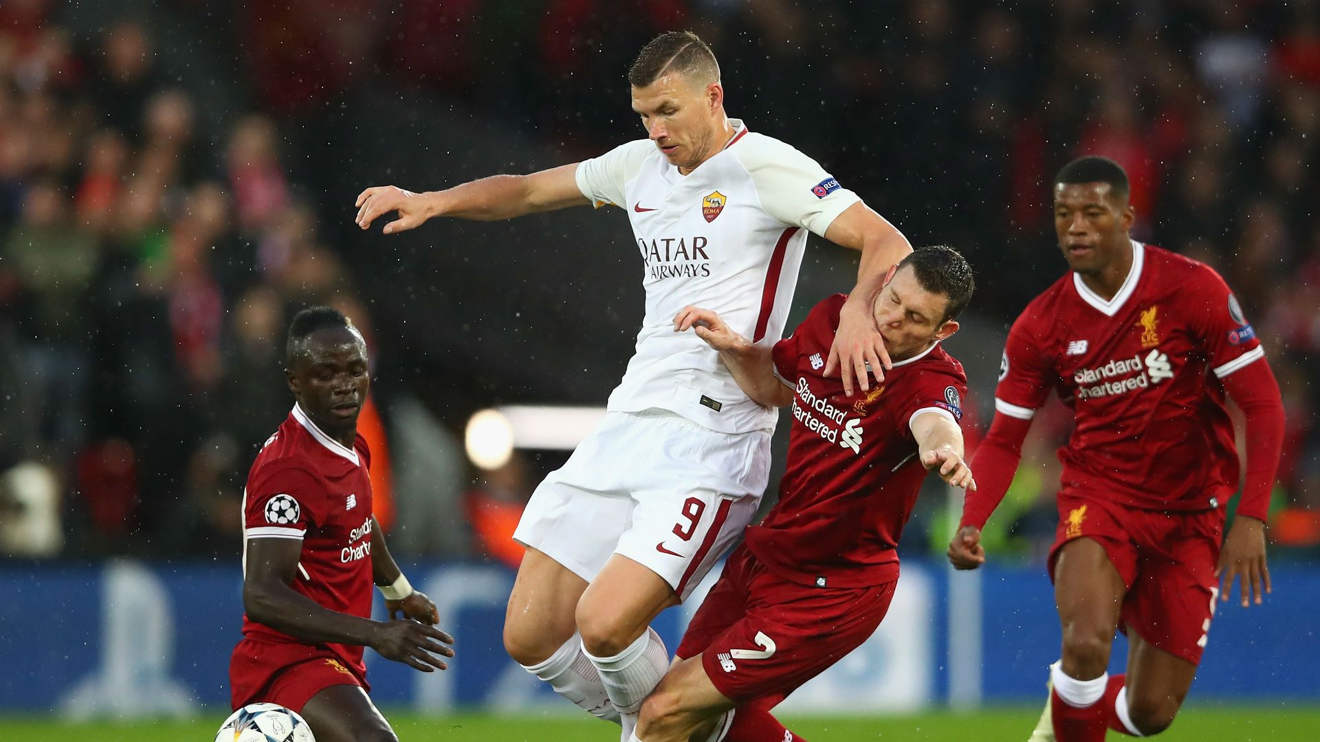 Edin Dzeko Sadio Mane James Milner Roma Liverpool Champions League