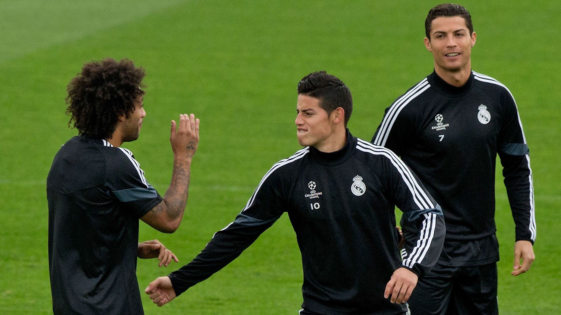 James Rodriguez Marcelo Real Madrid Champions League training 03112014
