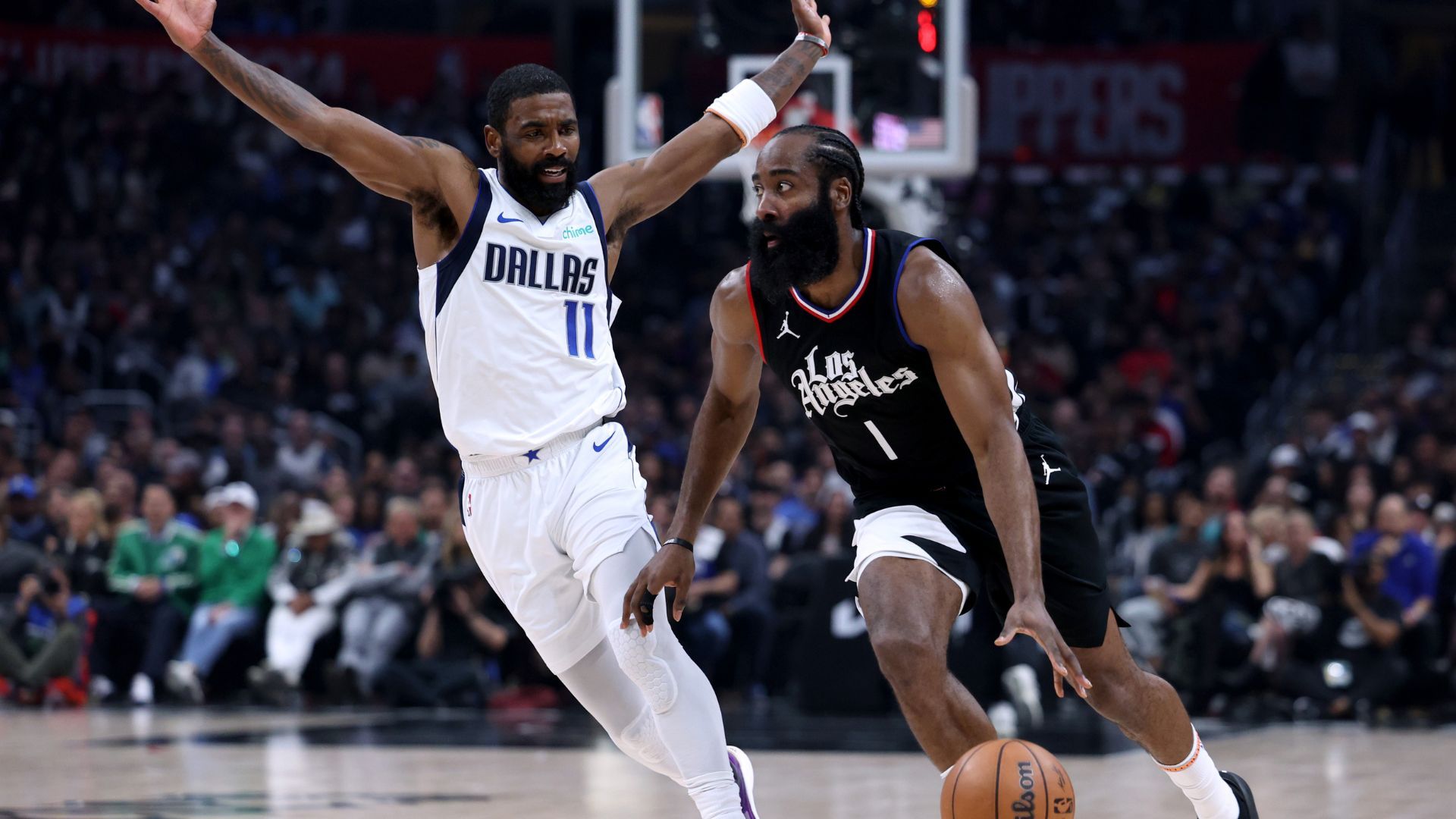 Kyrie Irving guarding James Harden