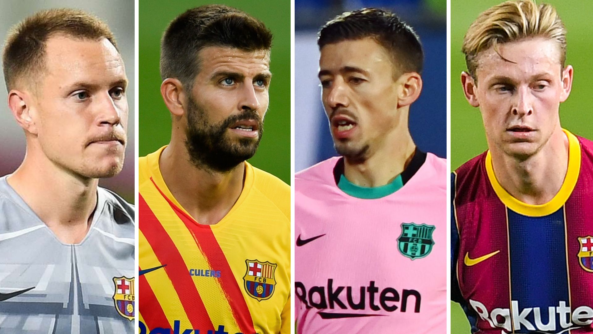 Gerard Pique, Marc-Andre ter Stegen, Frenkie de Jong and Clement Lenglet GFX