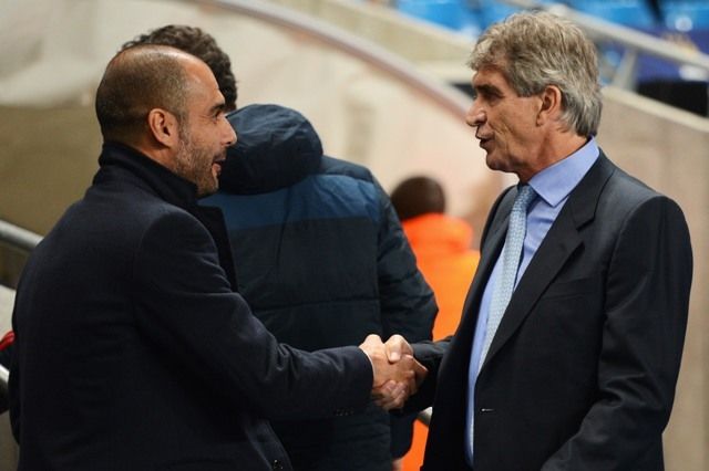 Guardiola Pellegrini UEFA Champions League Bayern Munich v Manchester City