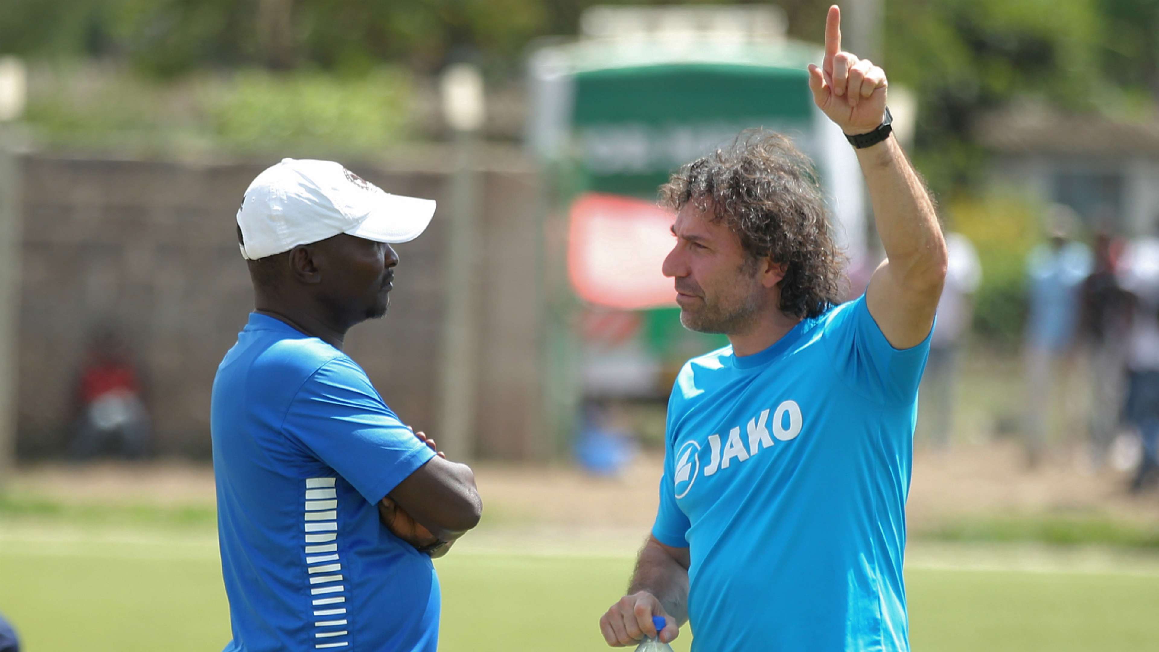 Gor Mahia Assistant coach Zedekiah Otieno and Hassan Oktay.