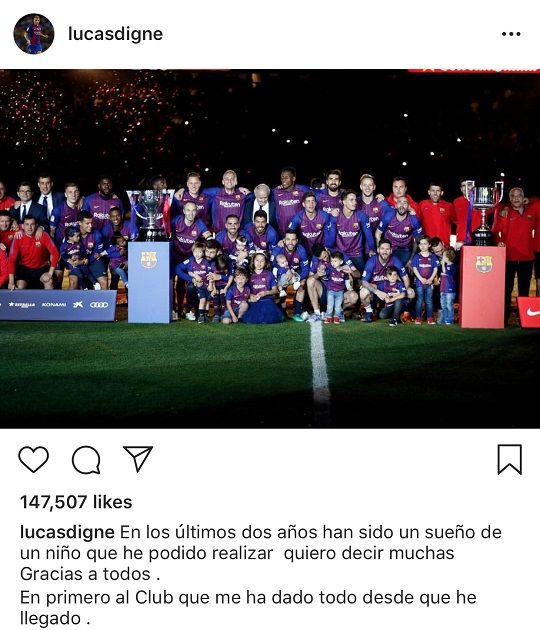 루카 디뉴가 자신의 sns에 올린 바르셀로나 팀 사진과 글. 사진=디뉴 인스타그램