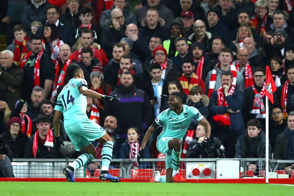 Pierre-Emerick Aubameyang Ainsley Maitland-Niles Liverpool Arsenal Premier League  291218