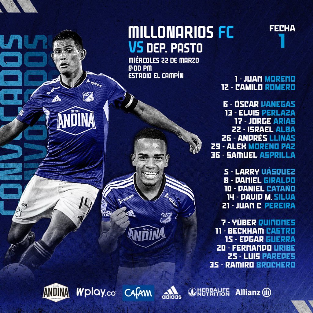 Convocados Millonarios Fecha 1 Liga BetPlay 2023