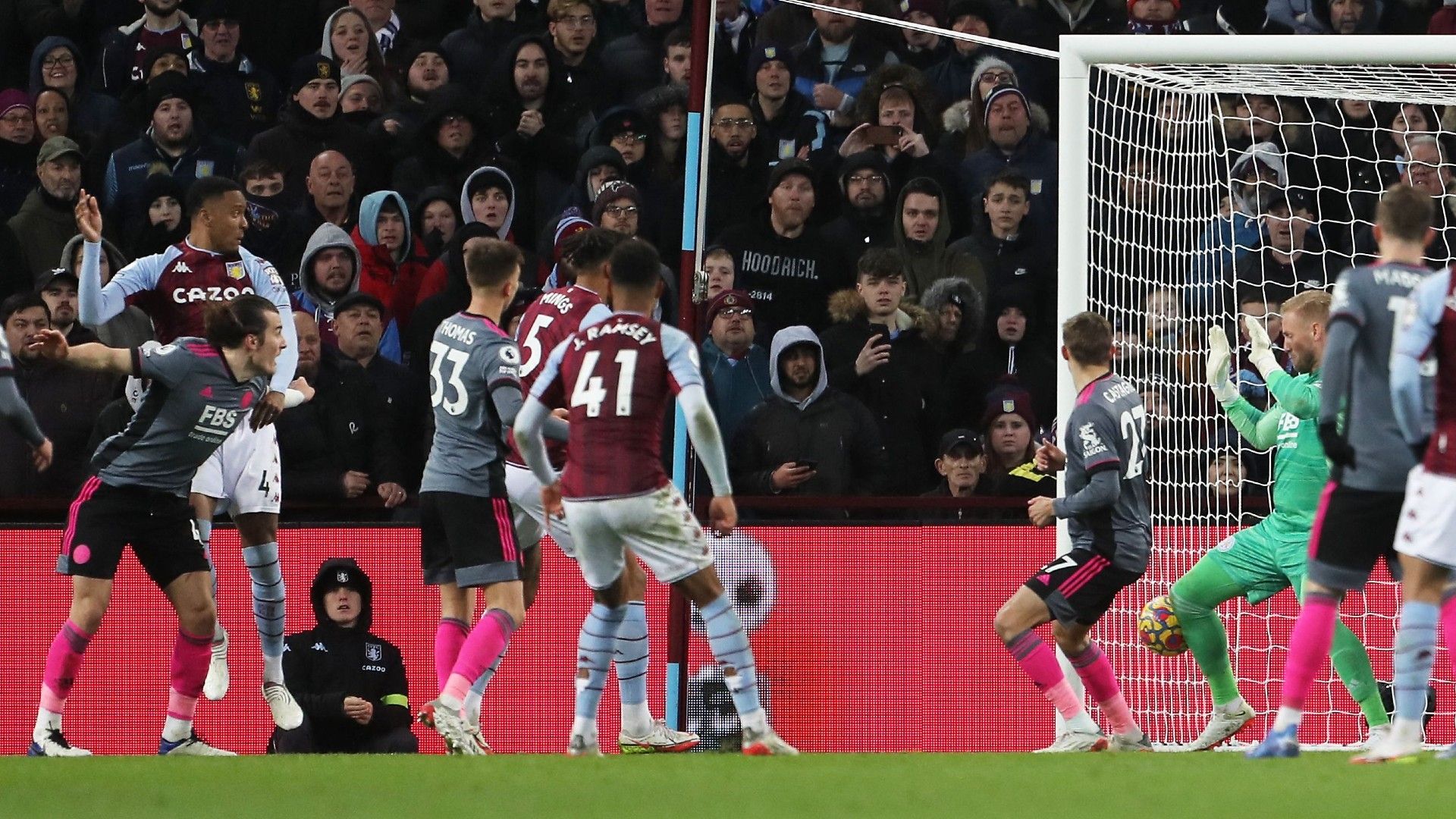 Ezri Konsa Aston Villa vs Leicester Premier League 2021-22