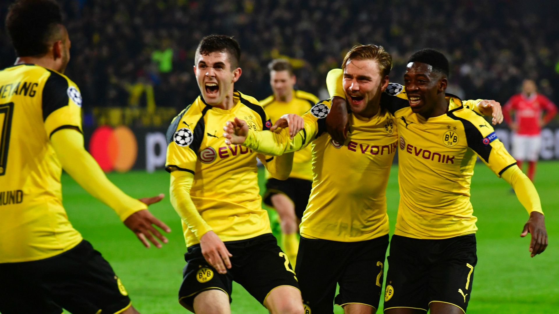 BORUSSIA DORTMUND PIERRE EMERICK AUBAMEYANG CHRISTIAN PULISIC MARCEL SCHMELZER OUSMANE DEMBELE BORUSSIA DORTMUND UEFA CHAMPIONS LEAGUE 08032017
