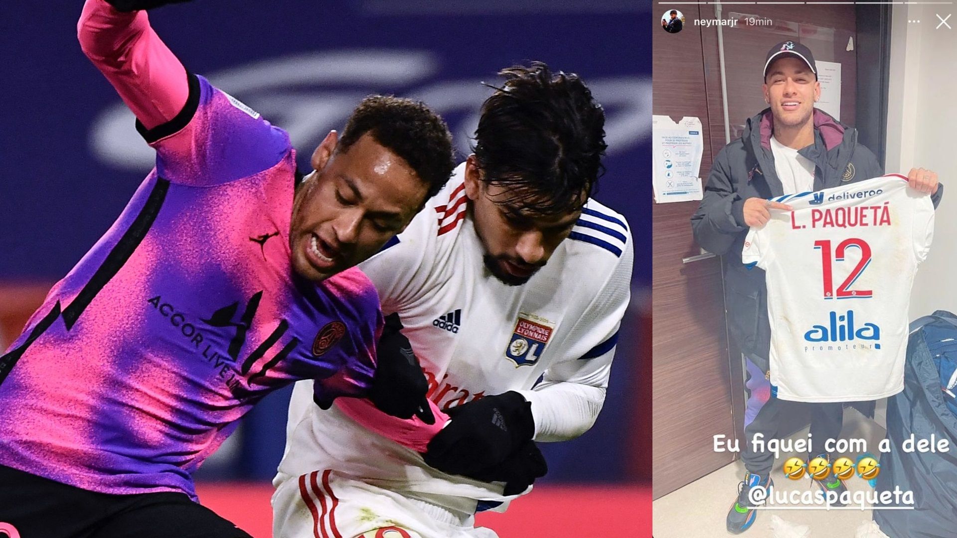 Neymar e Lucas Paquetá PSG Lyon Instagram camisa 2021