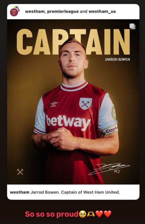 Dani Dyer Jarrod Bowen captain proud