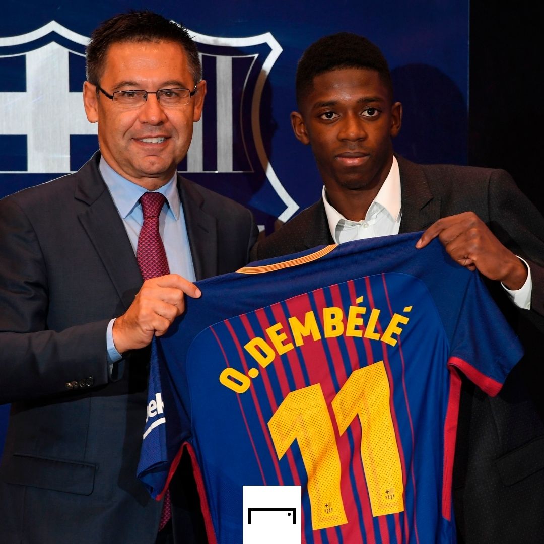 Ousmane Dembele Josep Maria Bartomeu Barcelona 2017 GFX