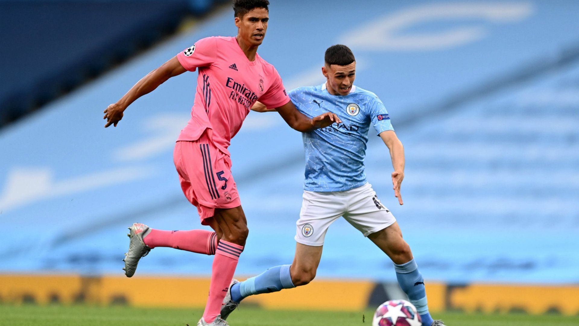 GERMANY ONLY: RAPHAEL VARANE REAL MADRID PHIL FODEN MANCHESTER CITY CHAMPIONS LEAGUE 07082020