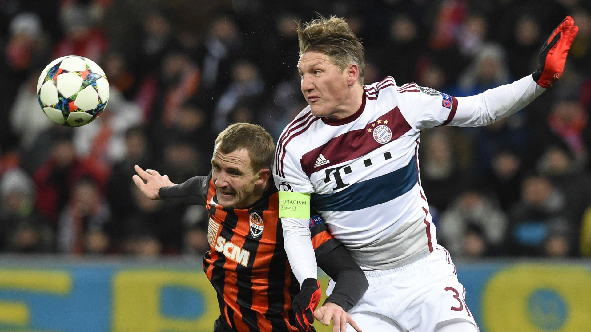 OLEXANDR KUCHER SHAKHTAR DONETSK BASTIAN SCHWEINSTEIGER BAYERN MUNICH CHAMPIONS LEAGUE 02172015