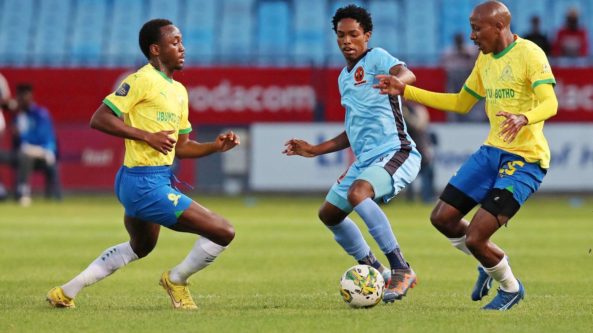 Tlou Nkwe of Polokwane City and Mamelodi Sundowns duo Khuliso Mudau and Peter Shalulile
