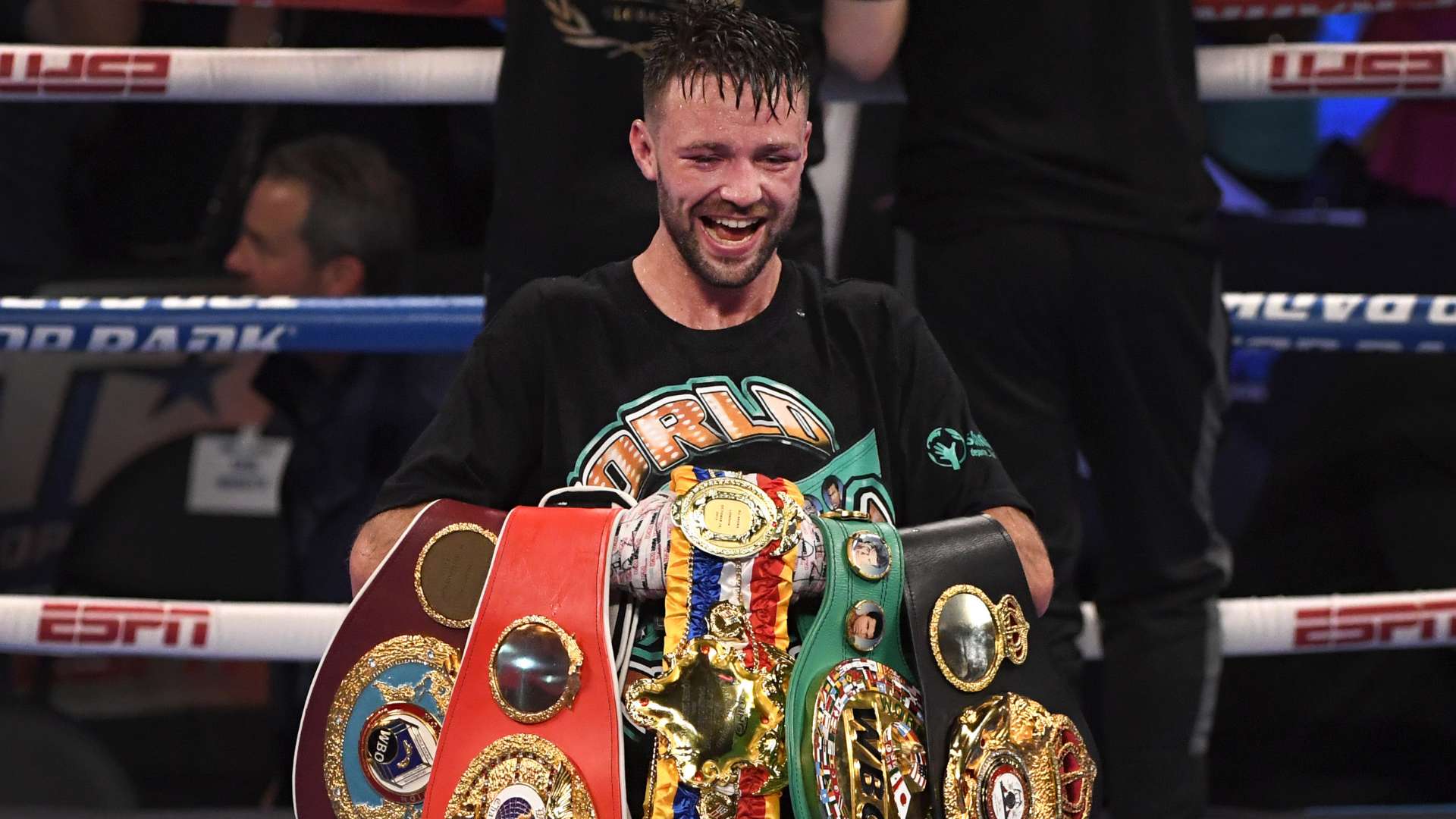Josh Taylor with his title belts