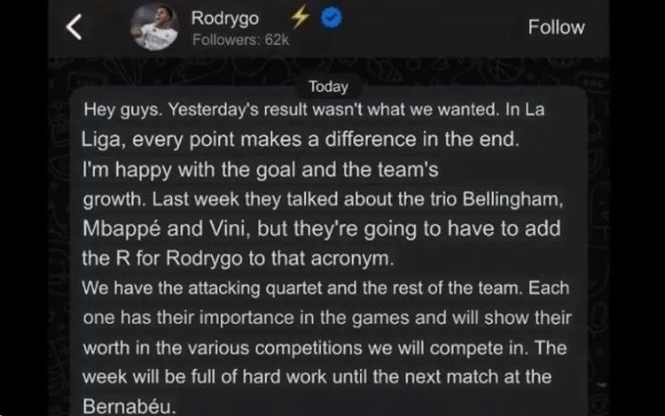 Rodrygo WhatsApp message