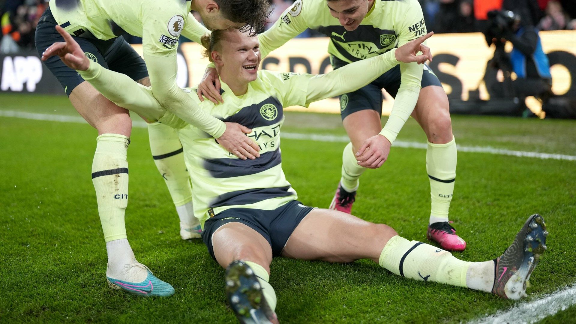 Erling Haaland celebrates scoring the penalty