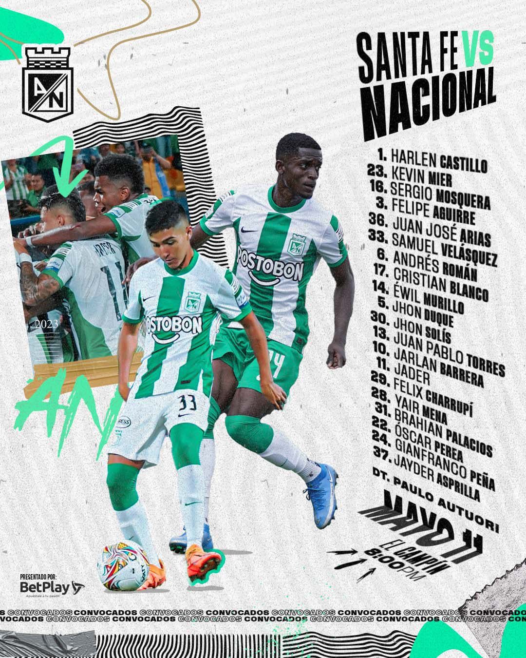 Convocados Atlético Nacional Fecha 13 Liga BetPlay 2023