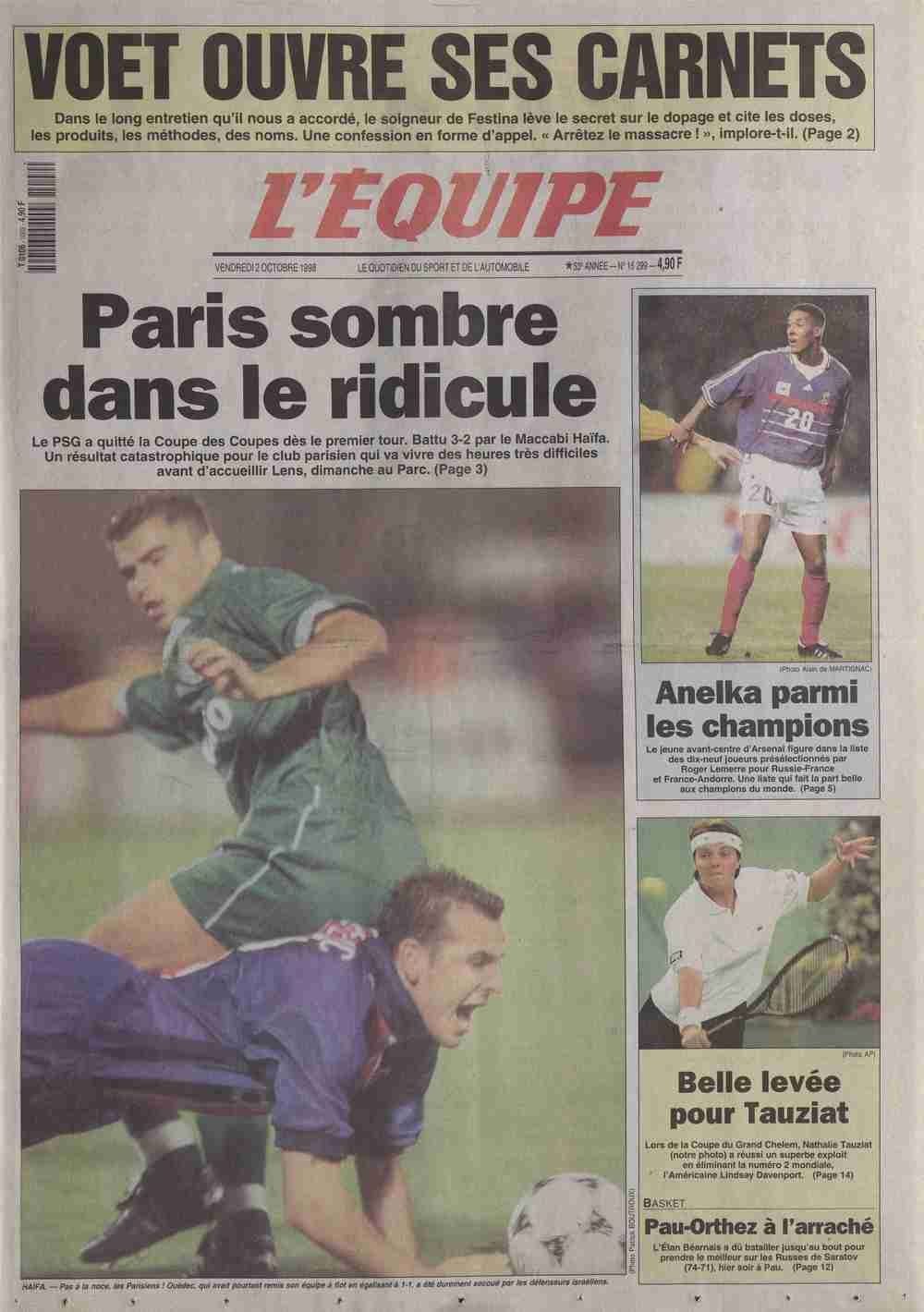 L'Equipe 1998-10-02 Maccabi Haïfa PSG