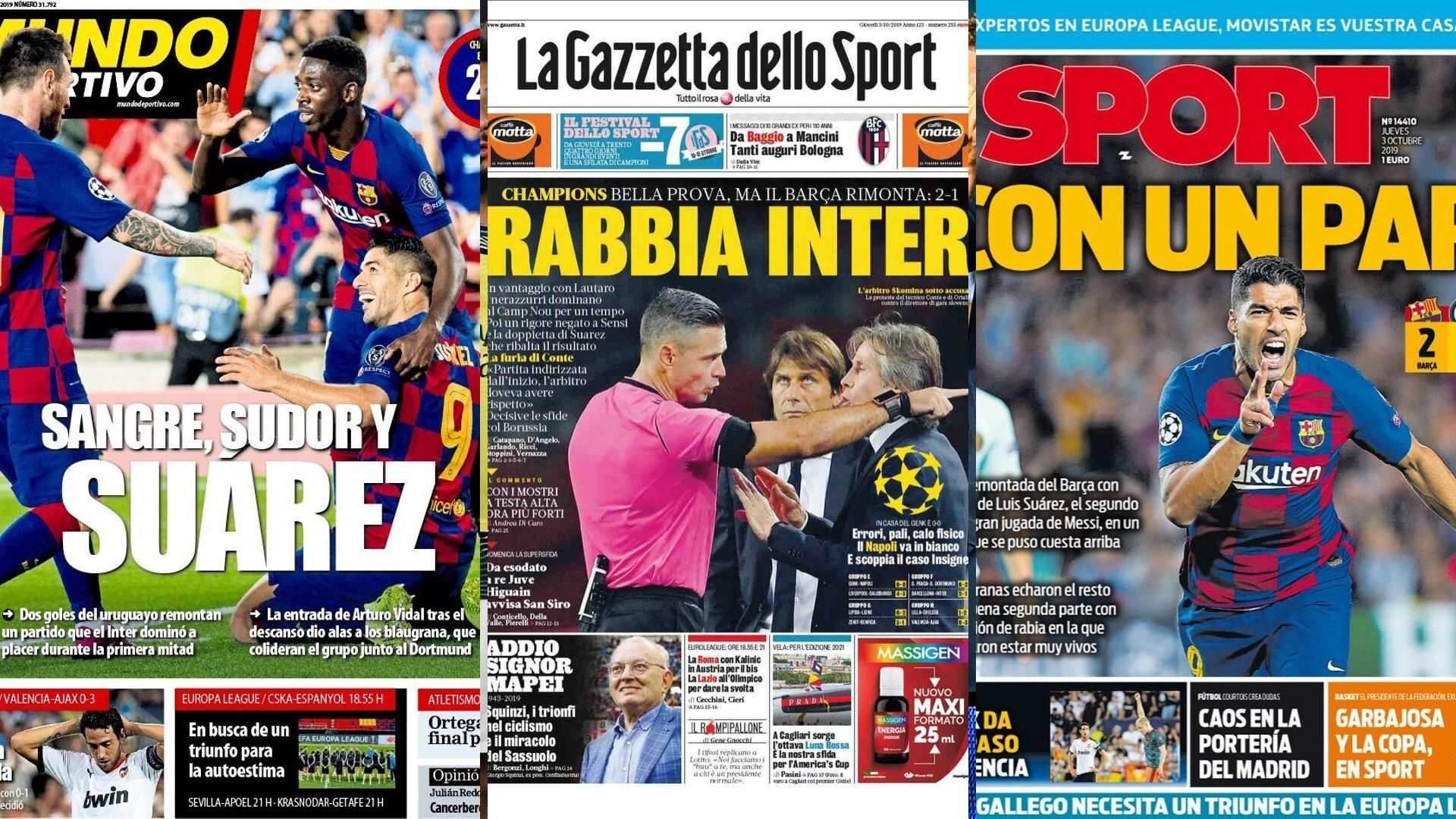 Las portadas tras el Barcelona-Inter