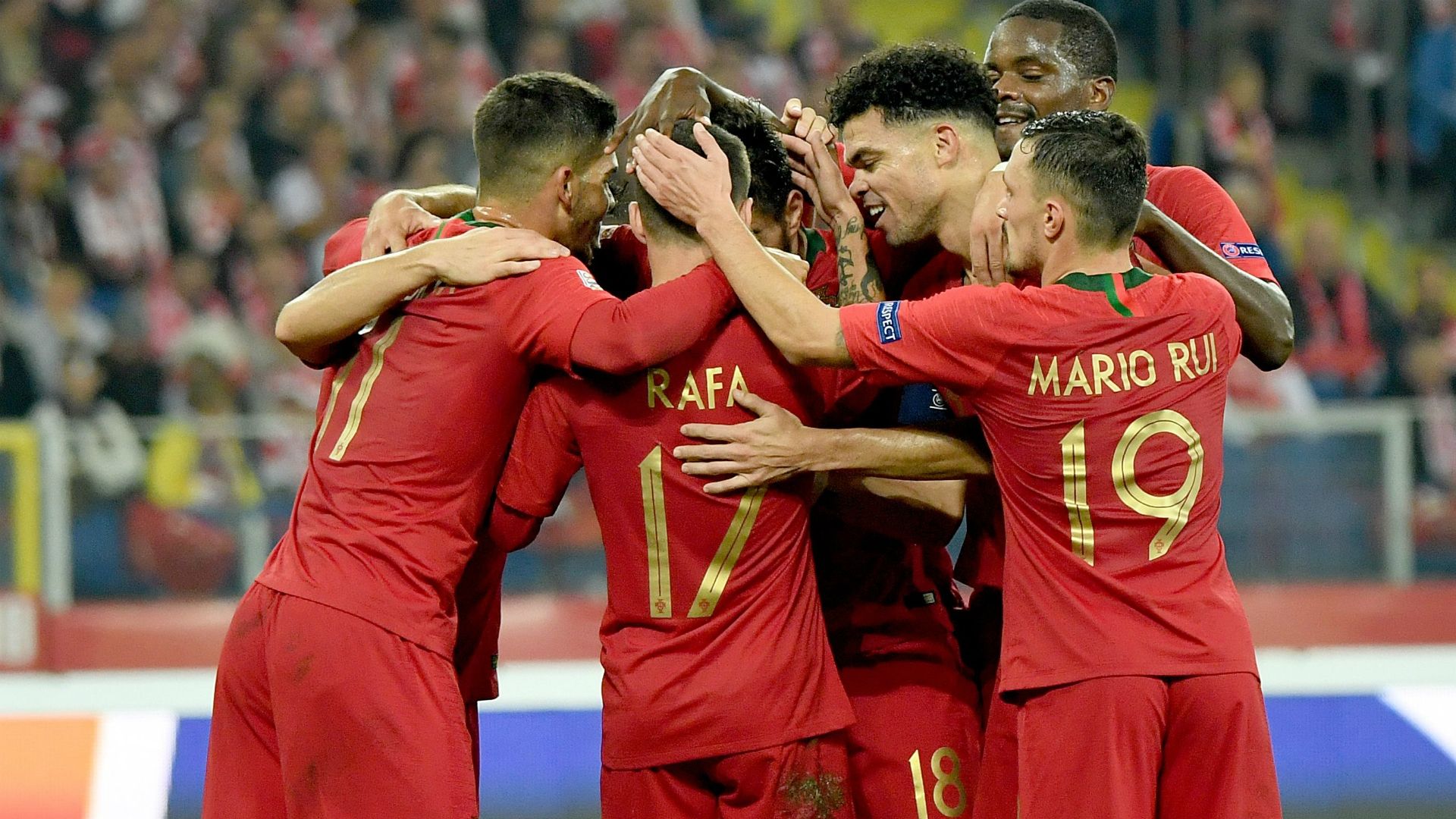 Portugal celebrating Poland Portugal UEFA Nations League