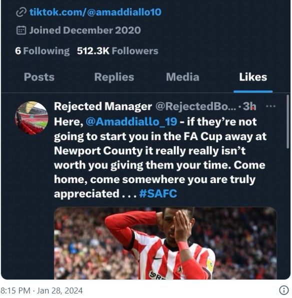 Amad Diallo post like not worth time