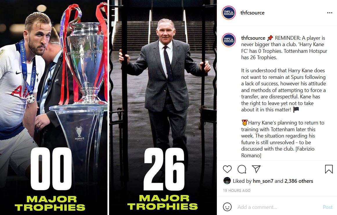 Harry Kane Tottenham Instagram Image