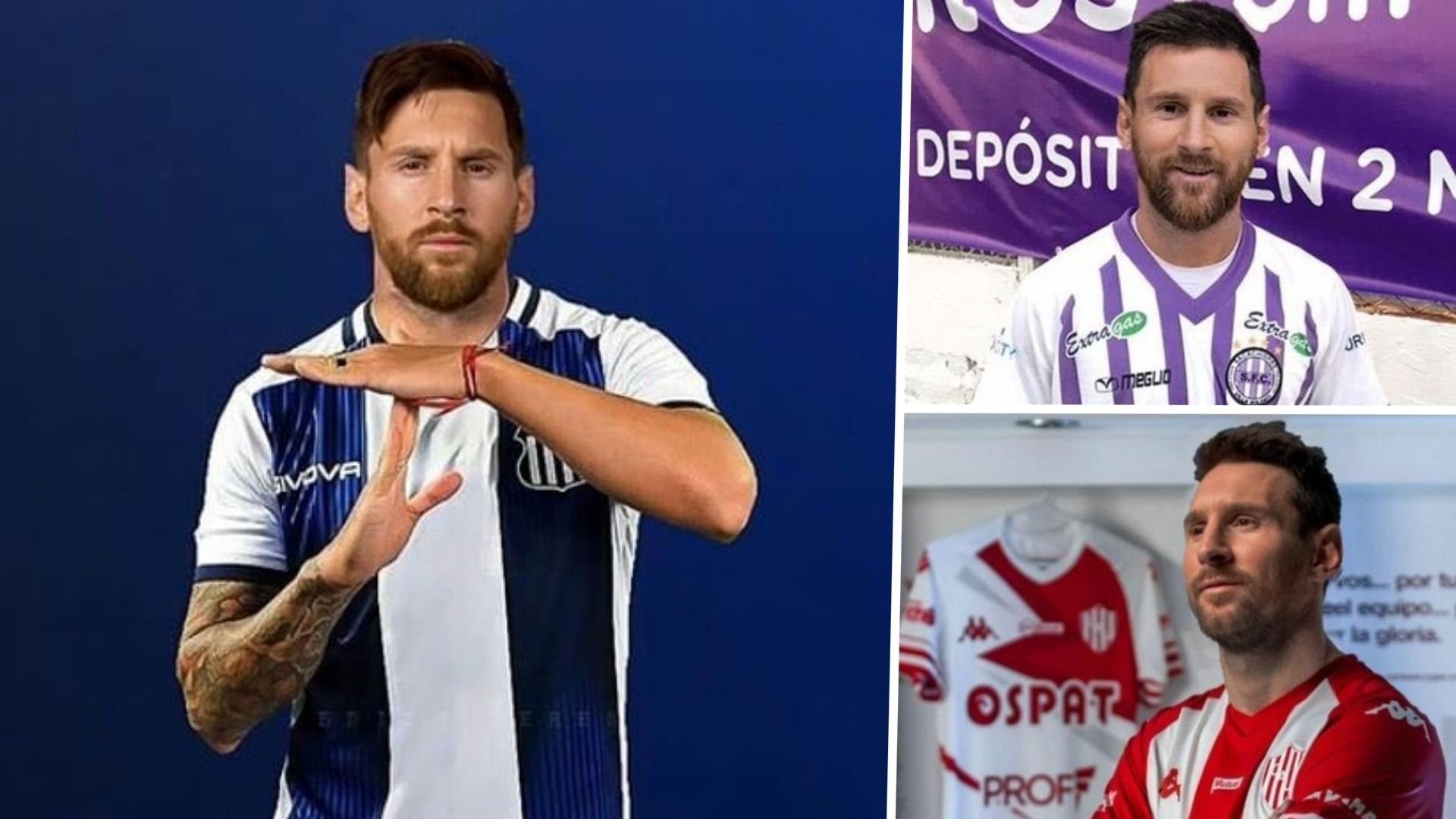 Messi con camiseta de equipos argentinos Talleres Sacachispas Union