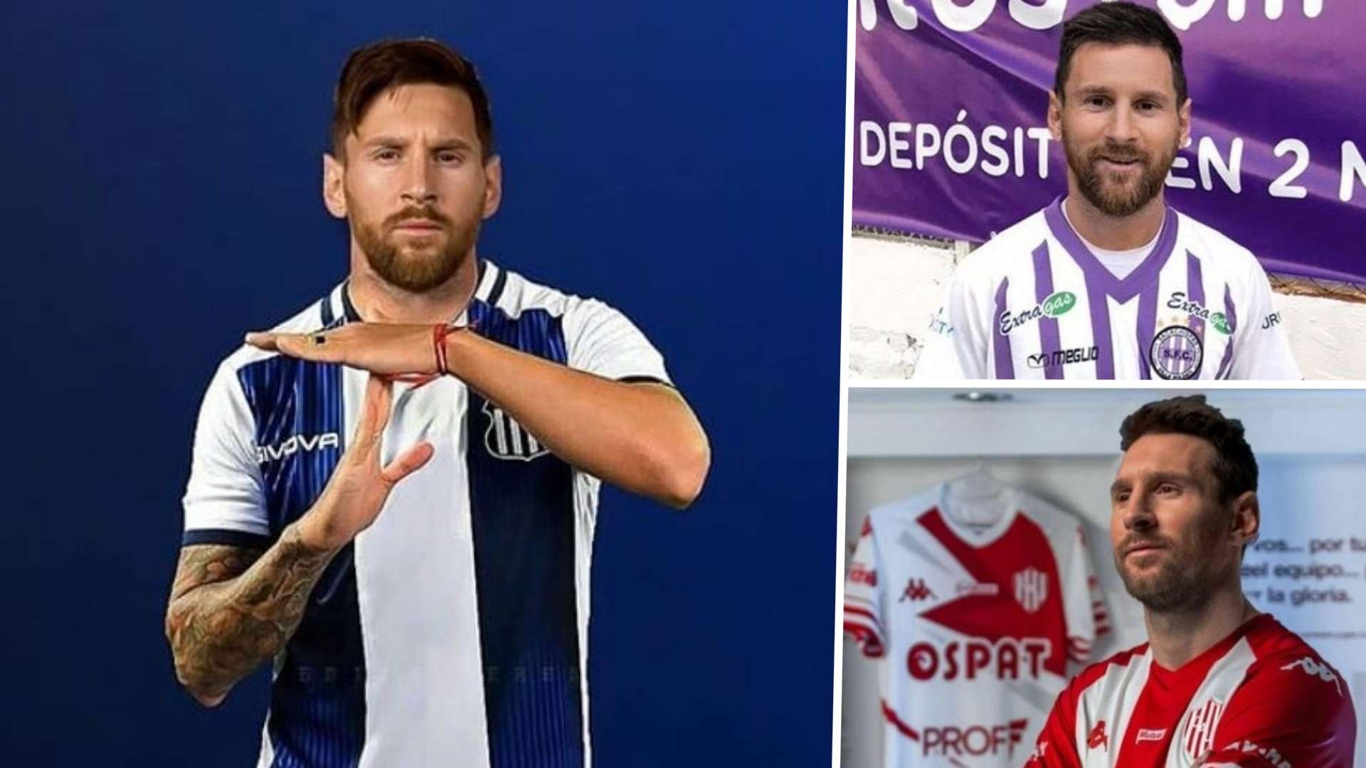 Messi con camiseta de equipos argentinos Talleres Sacachispas Union