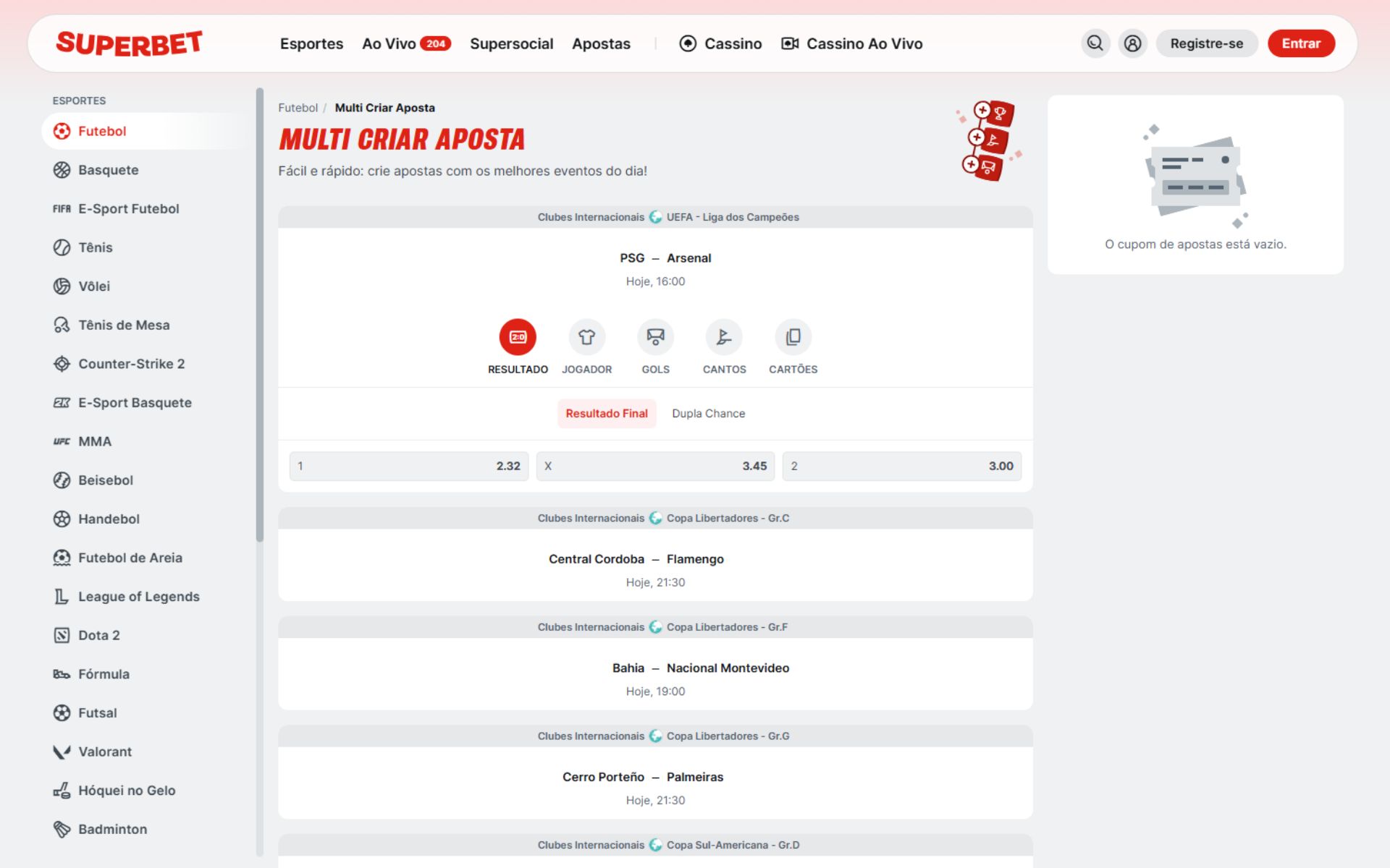 Multi criar aposta Superbet