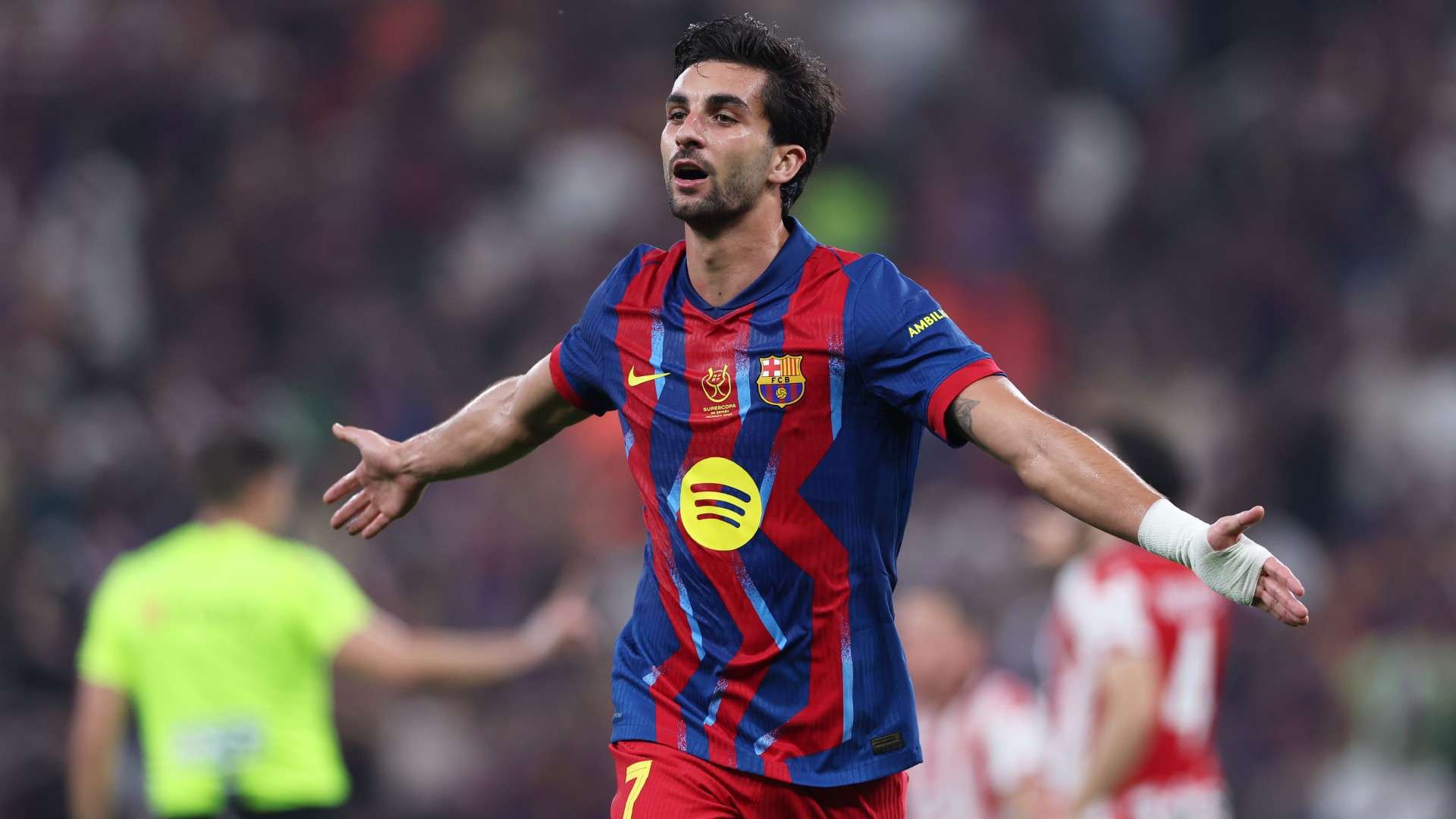 Ferran Torres of FC Barcelona celebrates scoring