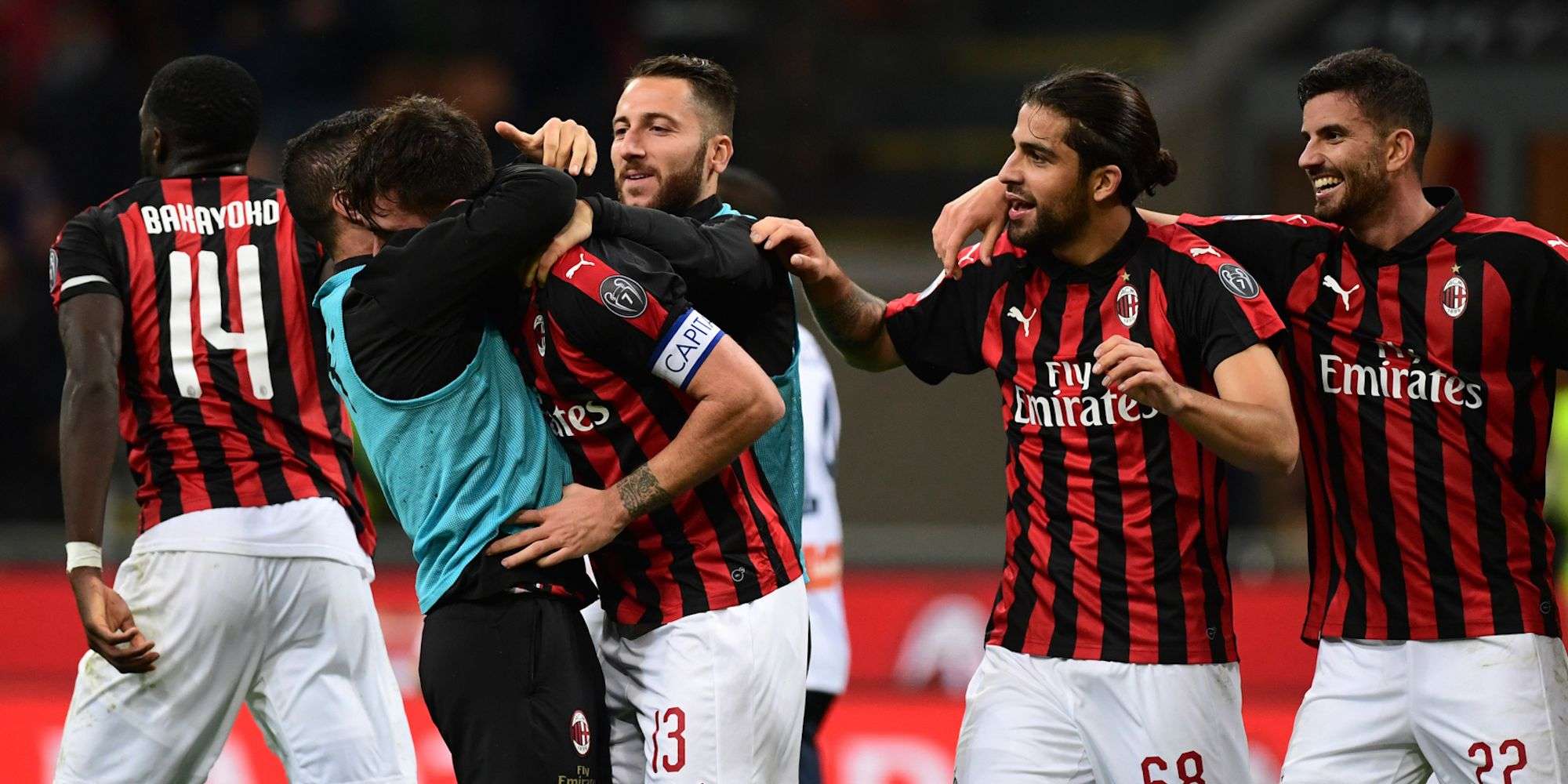 Milan players celebrating Milan Genoa Serie A