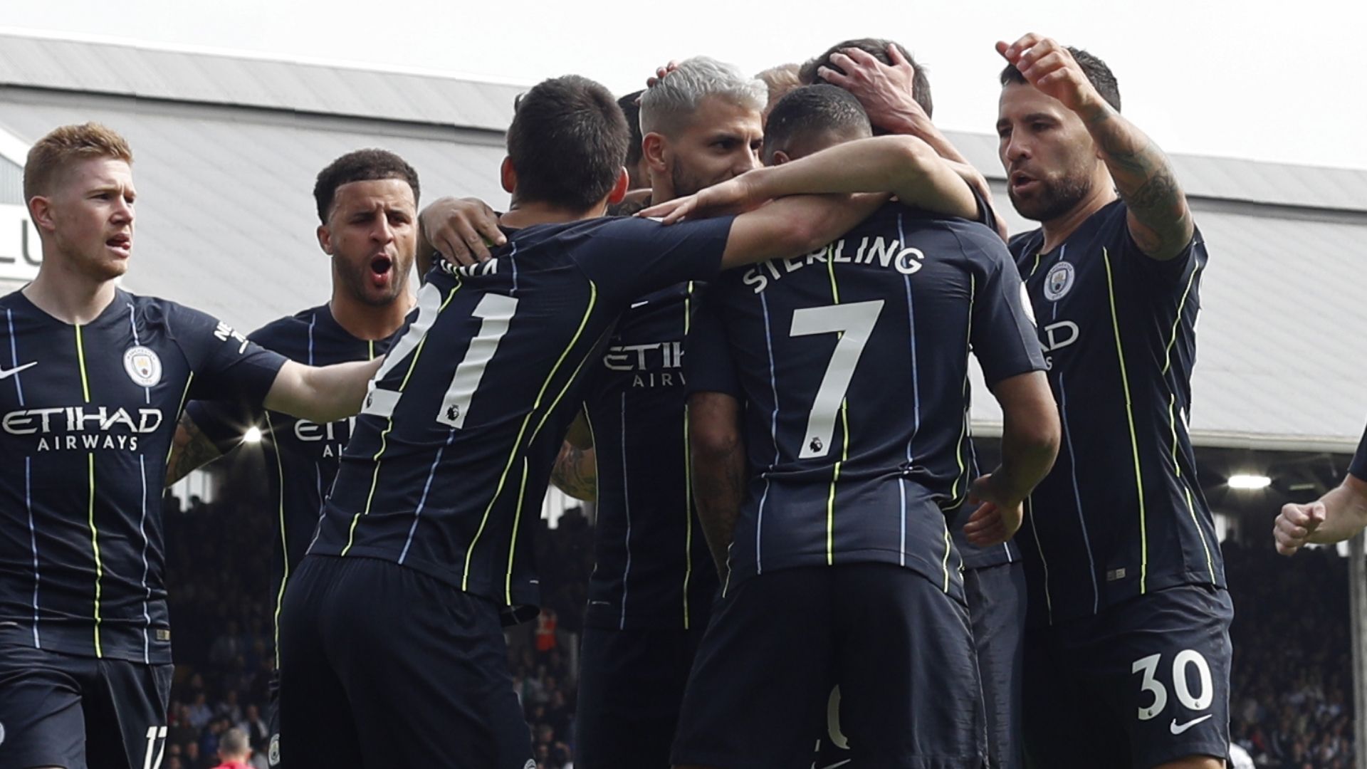 Man City celebrate at Fulham 2019