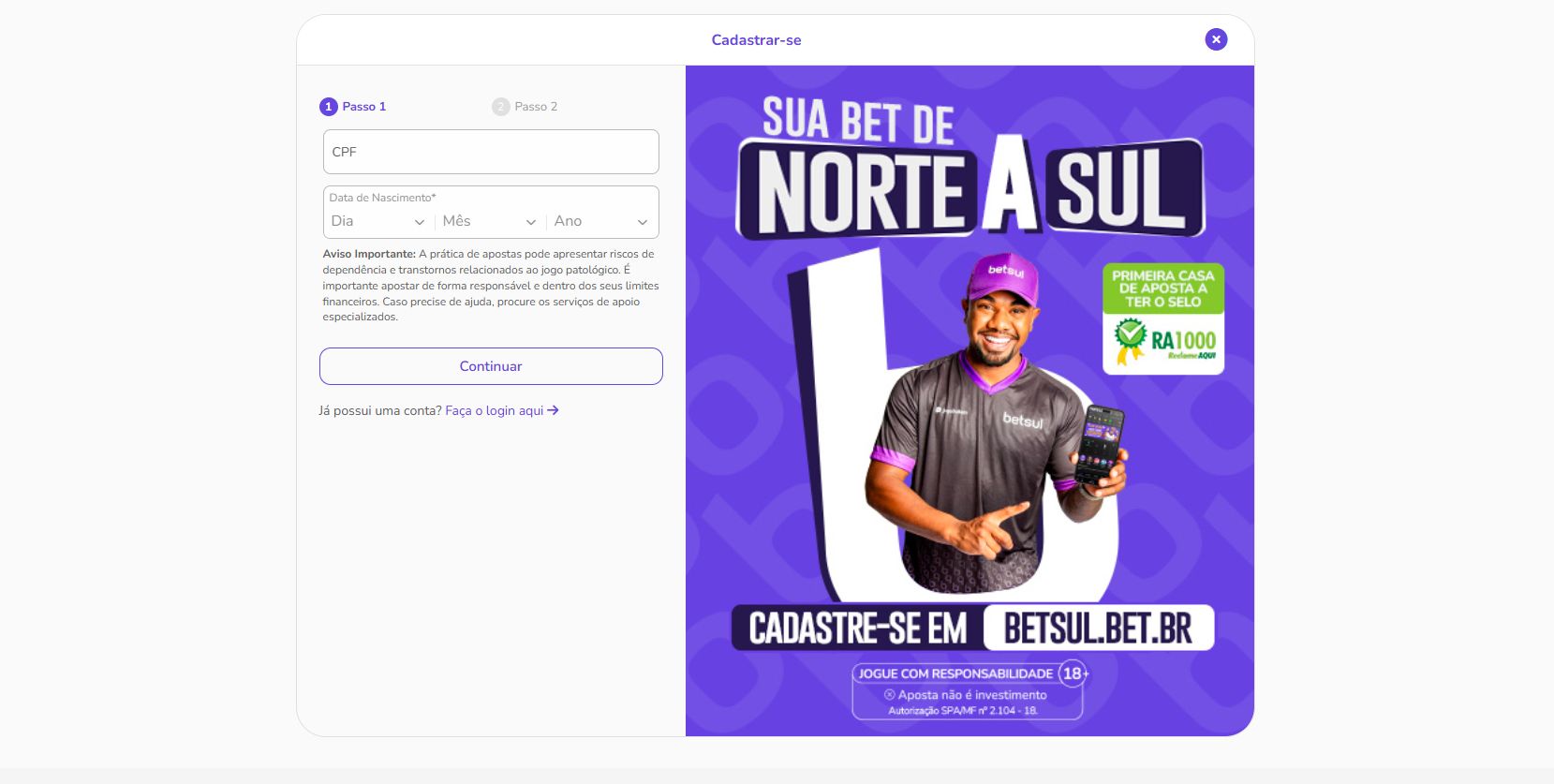 Formulario de Betsul cadastro