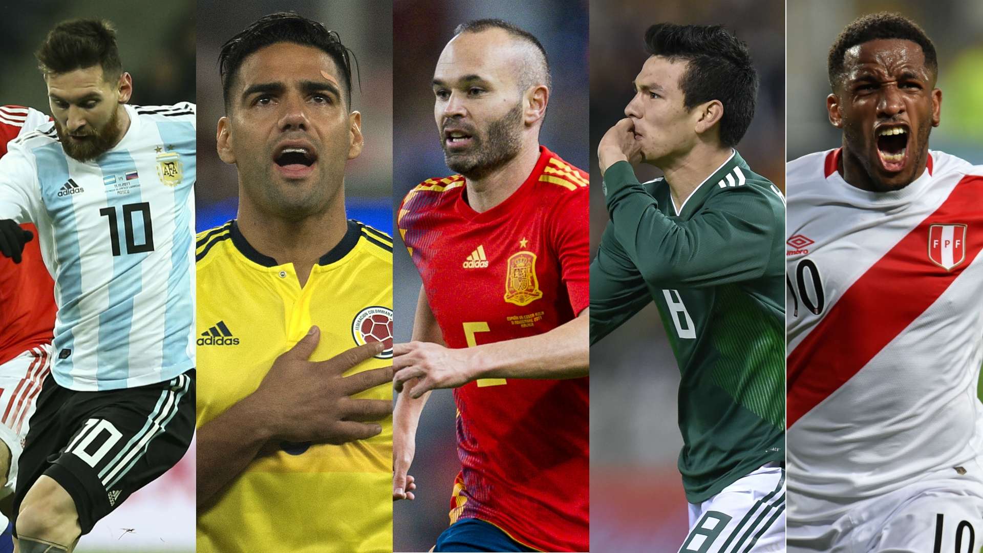 Messi, Falcao, Iniesta, Lozano, Farfán